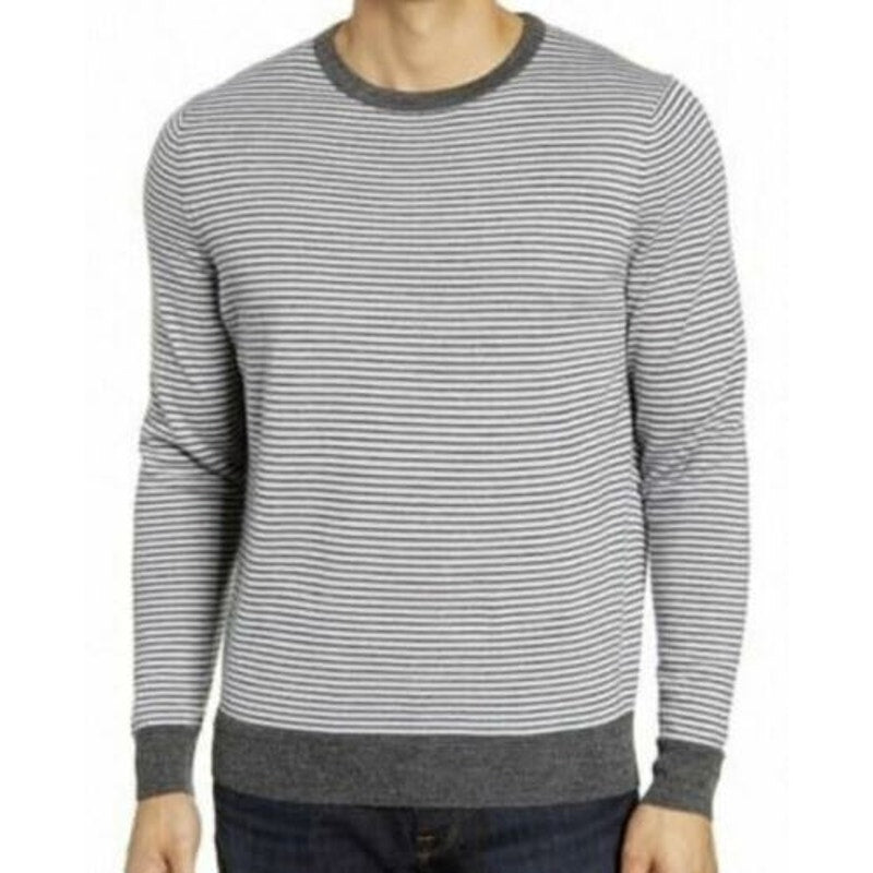 Nordstrom Men's Striped Round Neck Sweater Long Sleeve Heather Gray Size 2XL NWT