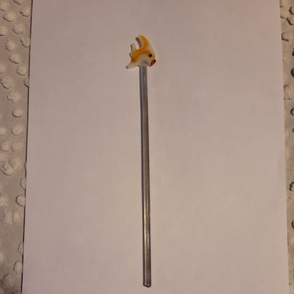 Hand-Blown Art Glass 8.5" SWIZZLE Stick margarita TIKI bar mixed drink Angelfish