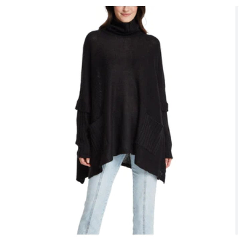 Cloth by Design Women's Turtleneck Poncho Sweater XS Extra Small Black NWT