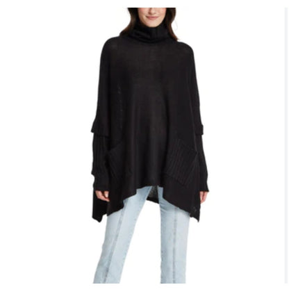Cloth by Design Women's Turtleneck Poncho Sweater XS Extra Small Black NWT