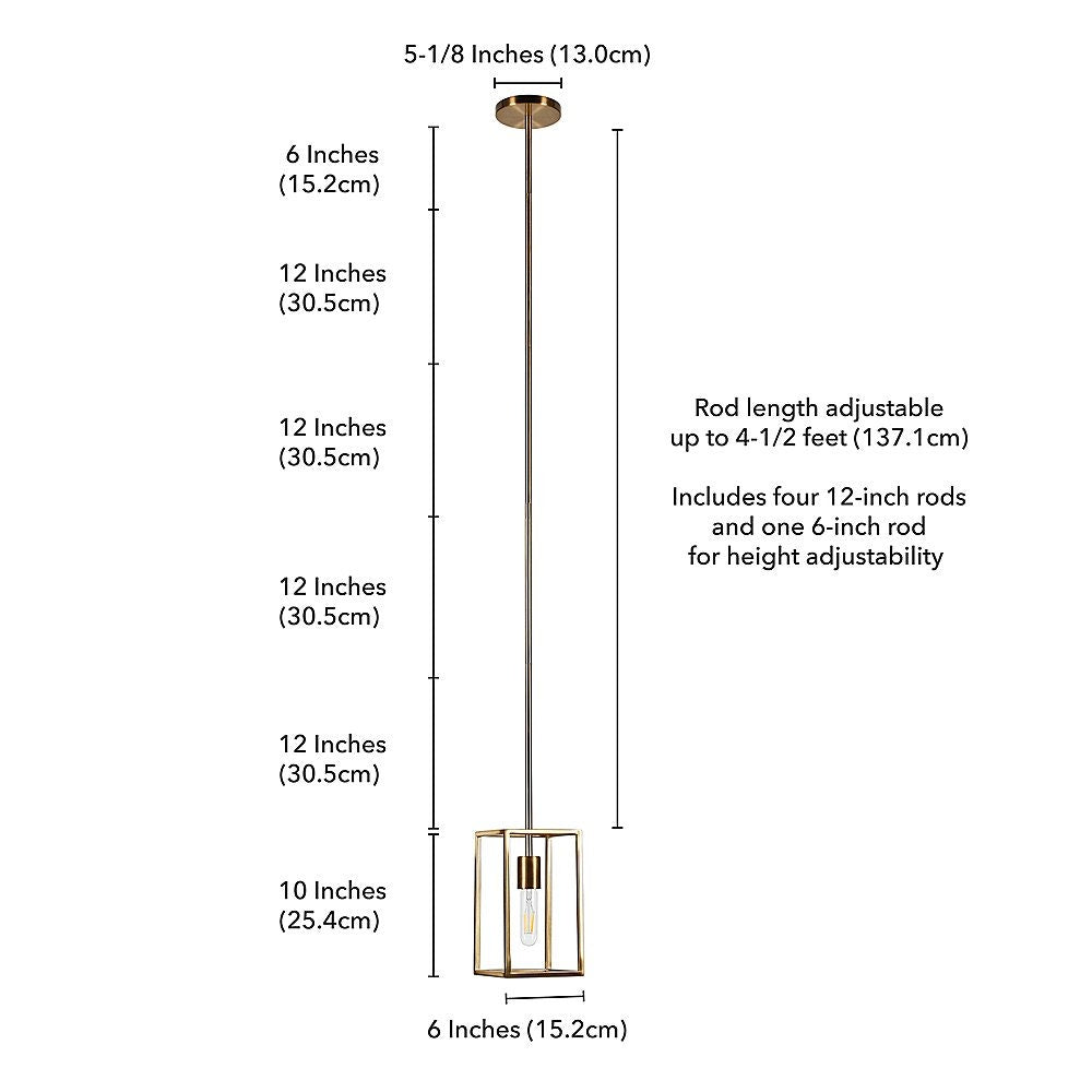 Meyer Cross Adjustable Modern Cuadro 1-Light Brass Pendant Light with No Shade