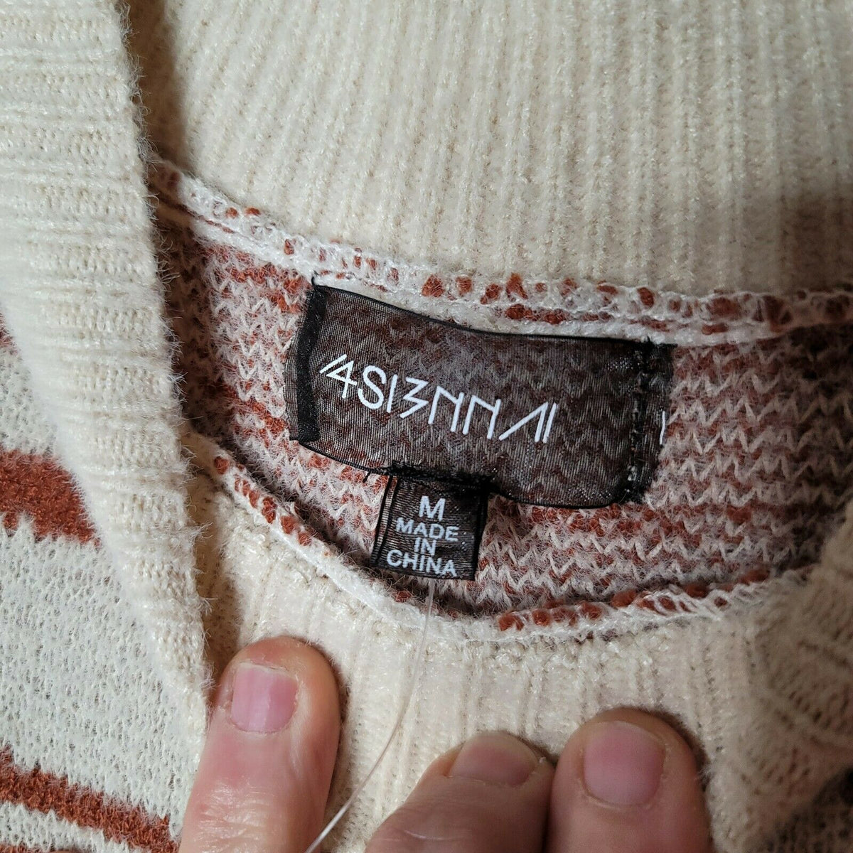 4SI3NNA Pullover Sweater Long Sleeves Crew Neck Rebecca Zebra Ivory Brown Medium