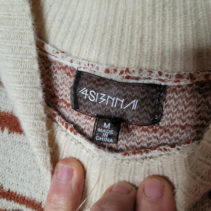 4SI3NNA Pullover Sweater Long Sleeves Crew Neck Rebecca Zebra Ivory Brown Medium
