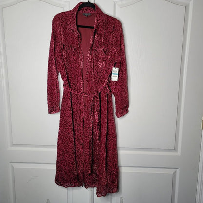 Alfani Velvet Burnout Belt Shirt dress Malbec Wine Size 16 Long Sleeve NEW $130