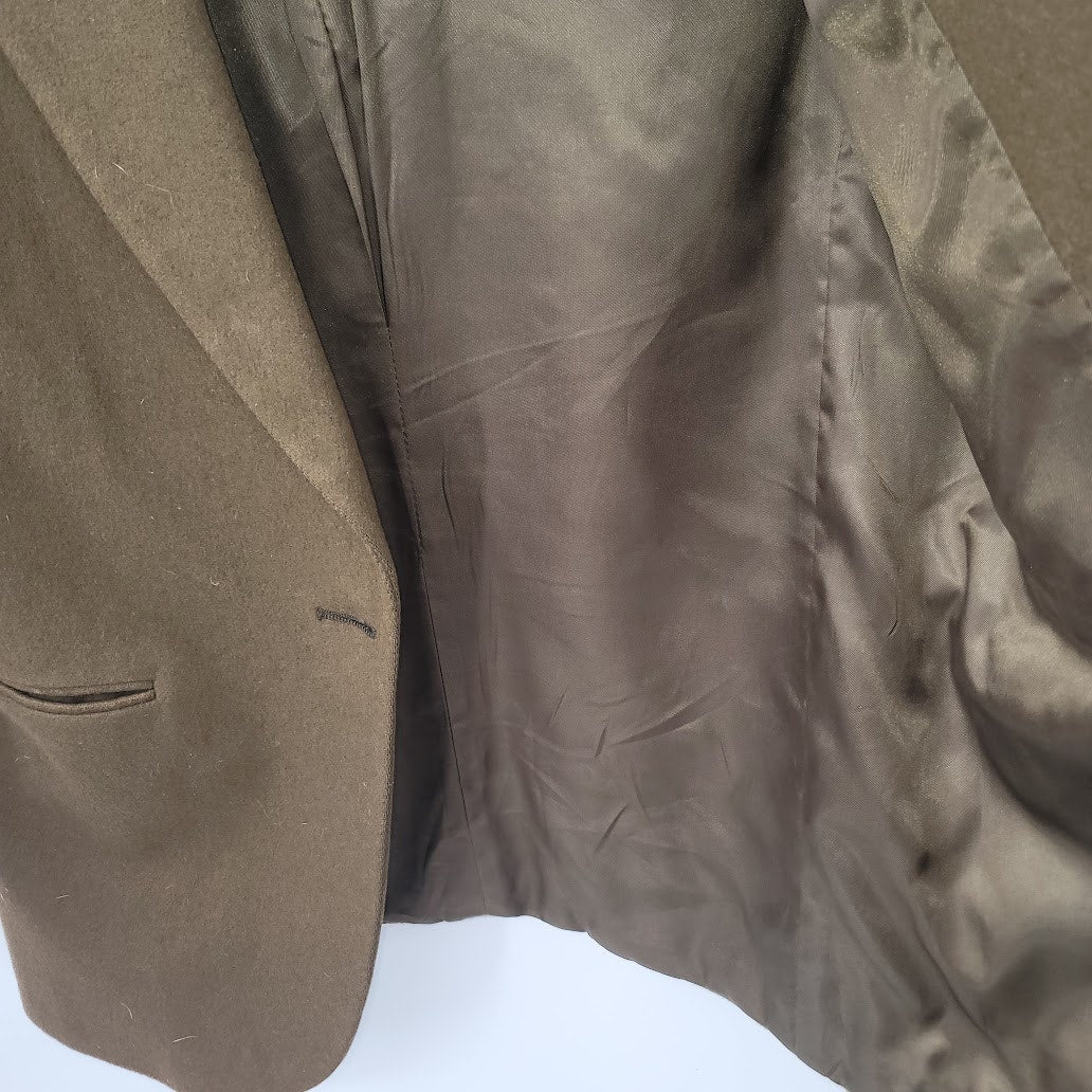 L.L. Bean Womans Olive Green Jacket Blazer Wool Vintage One Button Pockets