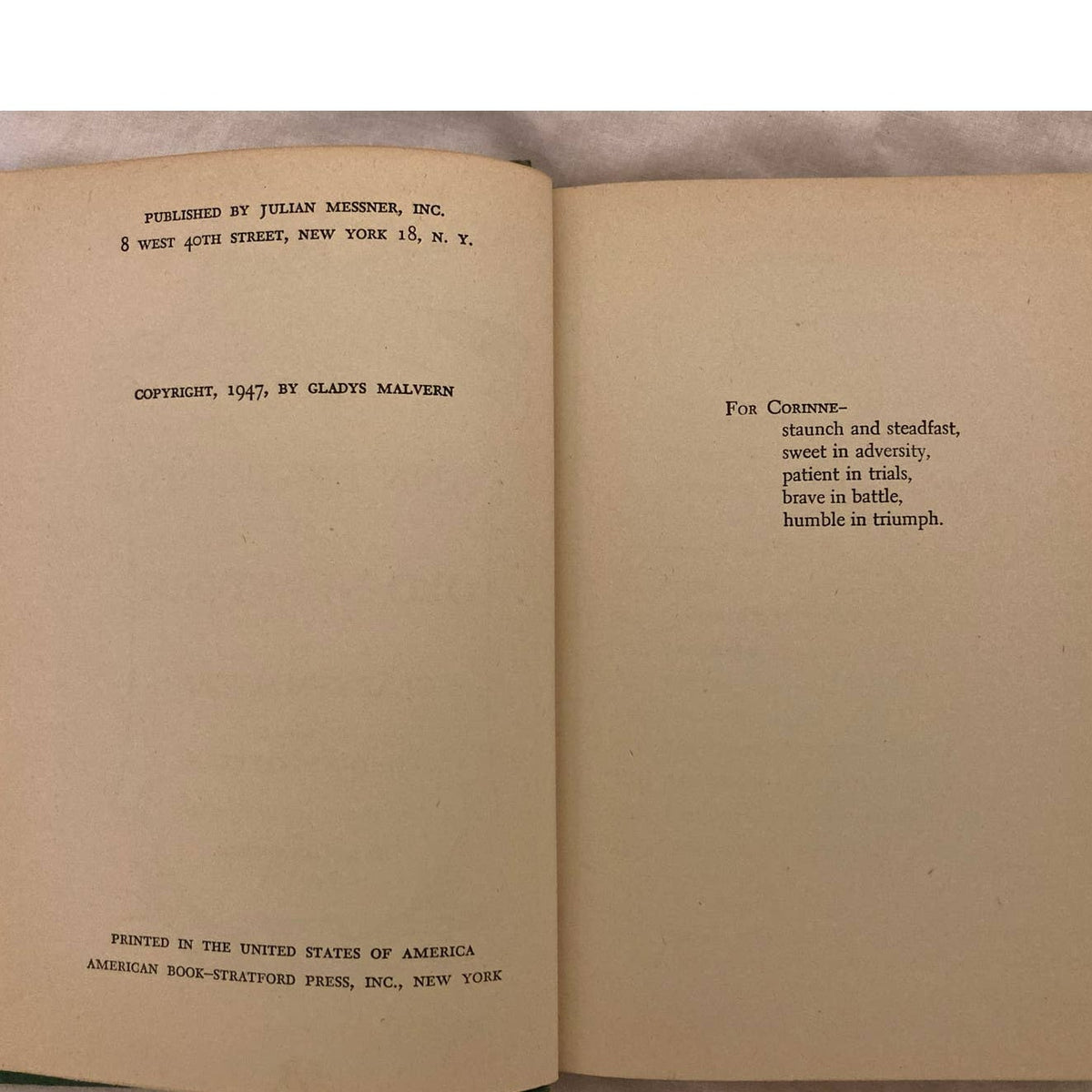 Ann Lawrence of Old New York - Gladys Malvern Green Hardcover Vintage 1947 No DJ