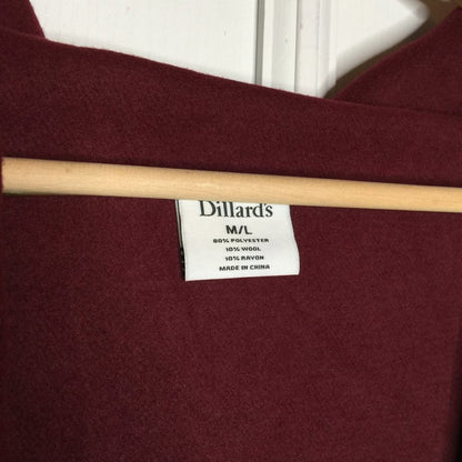 Dillard's Wool Blend Circle Cardigan Cover-up Kimono Duster Open Front Wine M/L