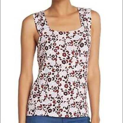 14th & Union White Burgundy Floral Tank Size Large