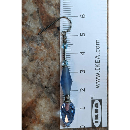 Vintage Handmade Blue Glass Crystal Beaded Earrings Dangle Drop Silver Tone