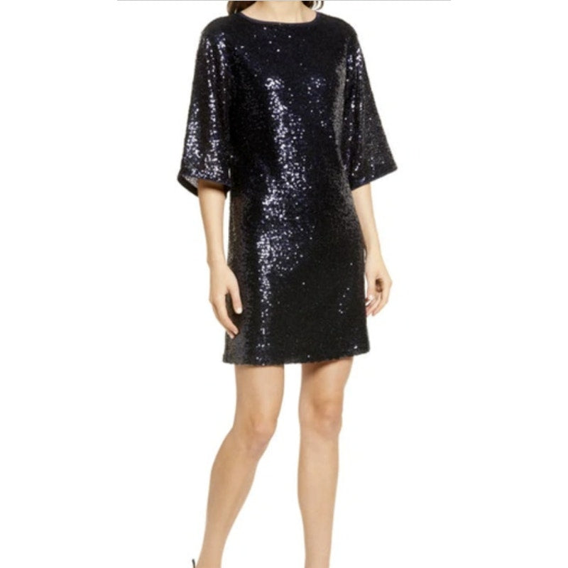 Chelsea28 Navy Blue Sequin T Shirt Mini Dress NWT Extra Small XS New lightweight