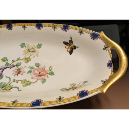 Union Ceramique Limoges France Porcelain Relish Dish Gold Tone Edge platter