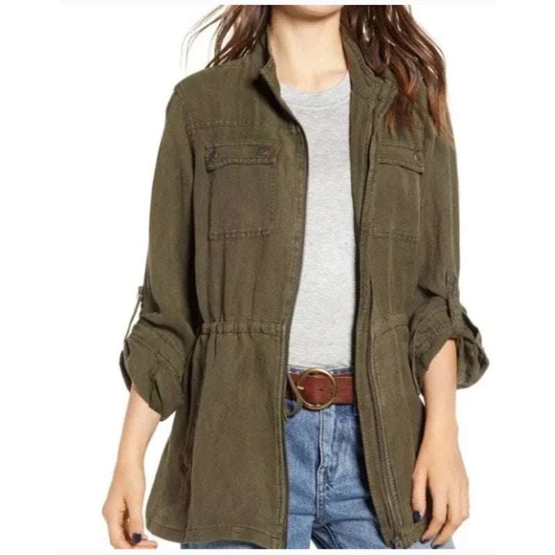 Treasure & Bond Linen Blend Field Jacket Olive Green NWT EXTRA SMALL XS new