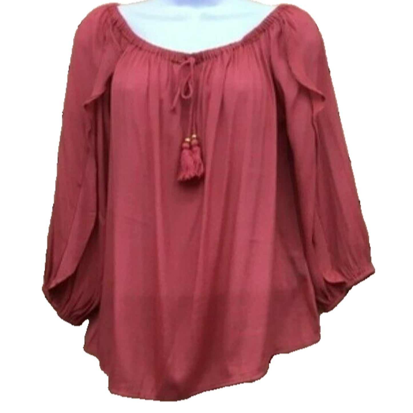 Harve Benard Boho Peasant Top Off Shoulder Gathered Neck Small Salmon NWT