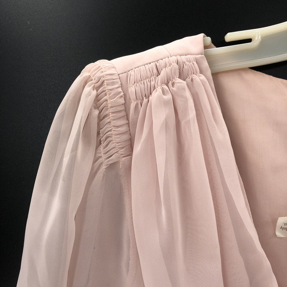 Miss Elliette Vintage 1990s Puff Sleeve Faux Wrap Pleated Dress Pink Medium