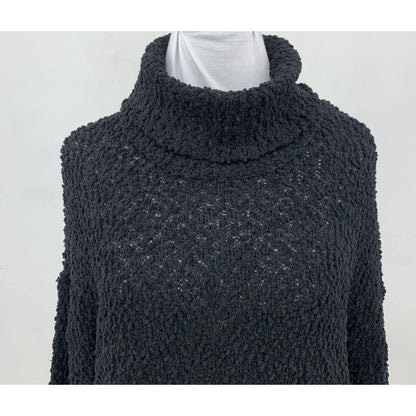 Bobeau Women's Popcorn Turtleneck Sweater Medium Black NWT Bubble Plush High Low