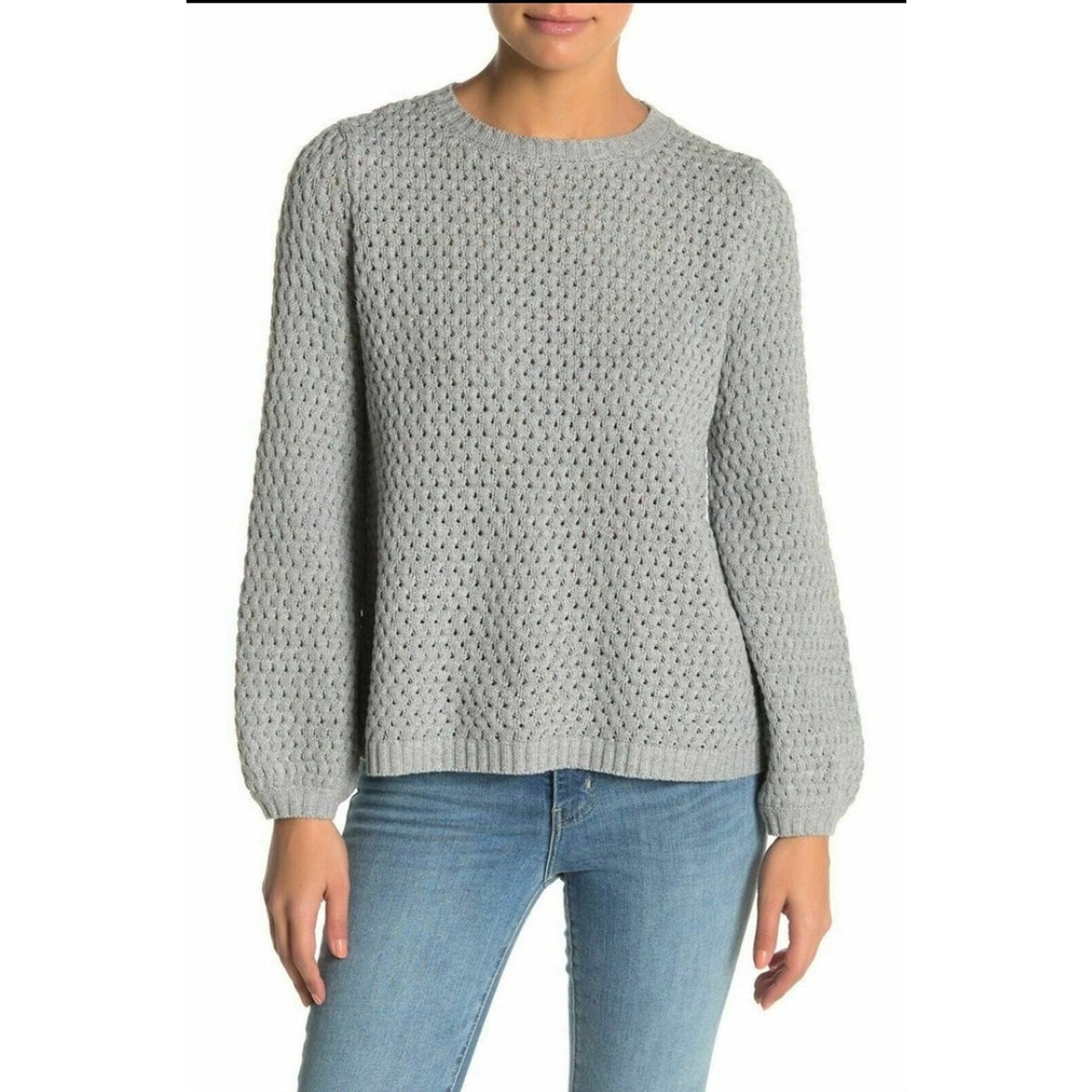 14th & Union Grey Heather Knitted Crew Beck Long Sleeves Sweater Extra SMALL