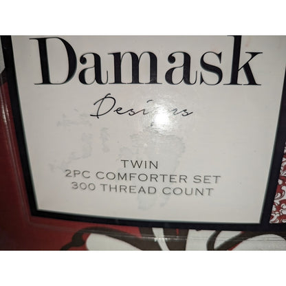 NEW CHARTER CLUB DAMASK RED OUTLINE TWIN 2 PIECE COMFORTER SET BEDDING 300TC