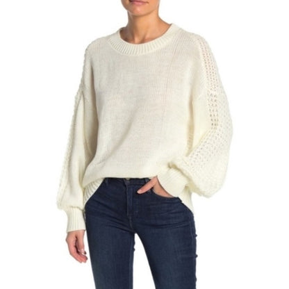 Abound Clematis Textured Blouson Sleeve Crew Neck Sweater Extra Small Ivory NEW