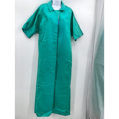 Vintage Women's Long Silken Satin Coat Duster 1950s 3/4 Sleeves Collared Neck Green