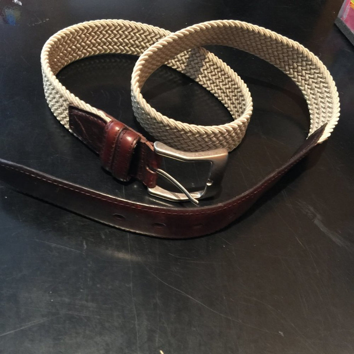 Vintage Stretchy Tan Brown Top Grain Leather Belt & Buckle Mens Size 36
