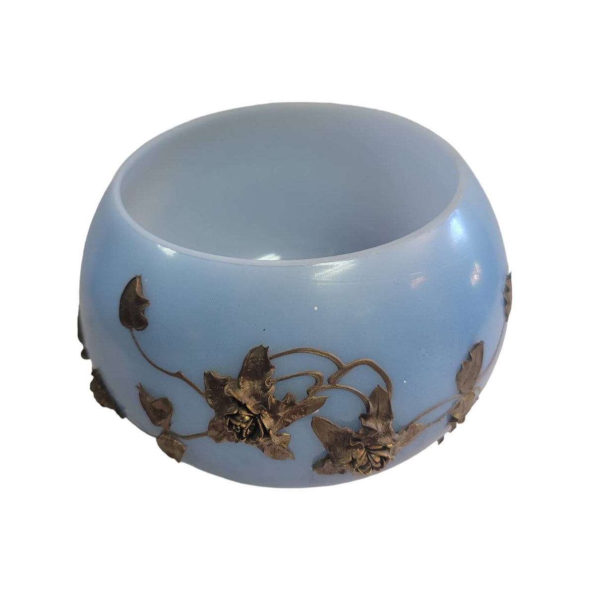 Satin glass bowl vase blue white gold ombre gold moriage Vintage