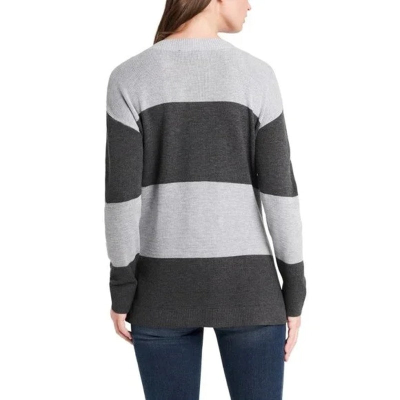 Vince Camuto Button-Shoulder Colorblock Sweater Size Medium In Heather Grey NWT