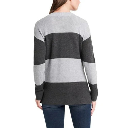 Vince Camuto Button-Shoulder Colorblock Sweater Size Medium In Heather Grey NWT
