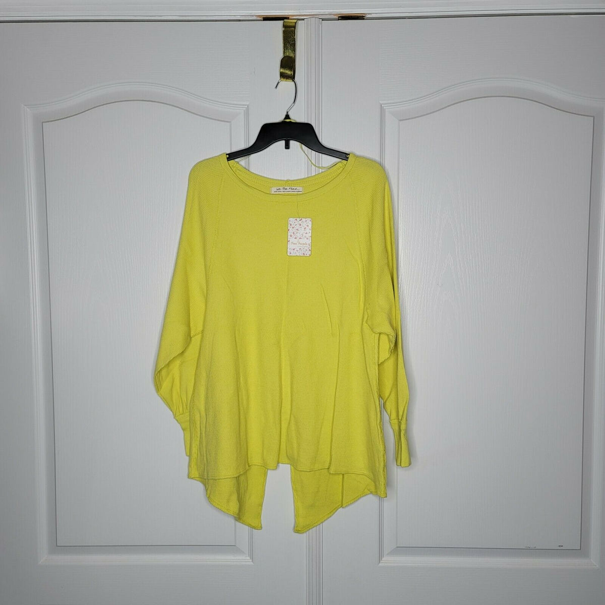 Free People Oversized Thermal Shirt Long Raglan Sleeves Crew Neck Yellow X-Small