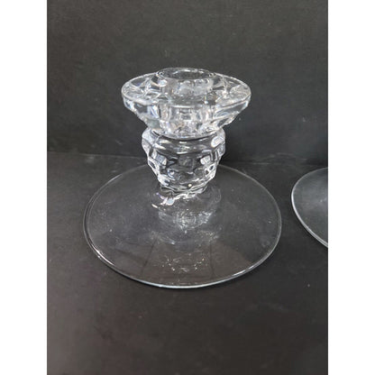 Fostoria Glass American Pattern Low Candle Holders Two Line #2056 PAIR CLEAR