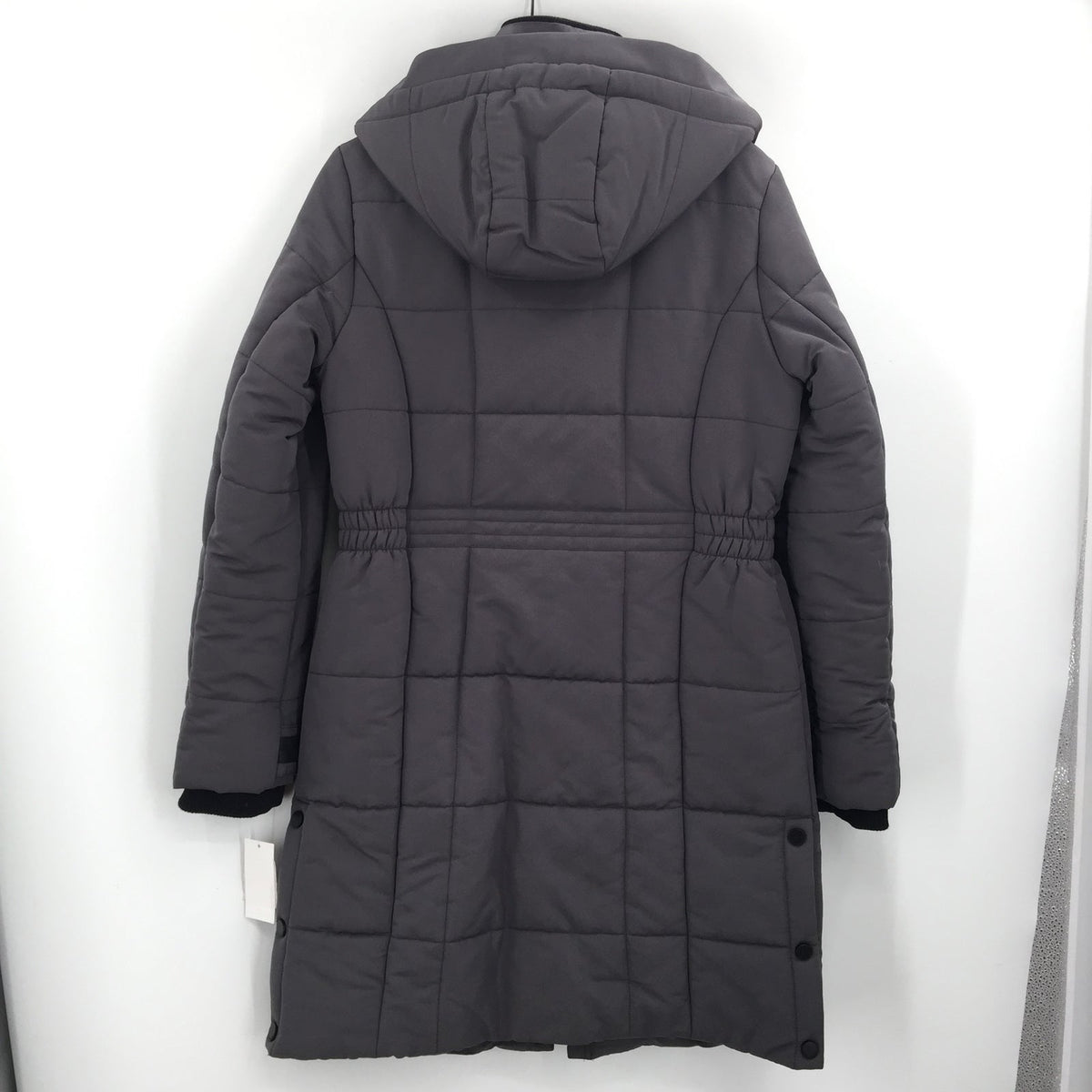 Lucky Brand Long Quilted Winter Parka Coat Drawstring Hood Gunmetal SZ Small