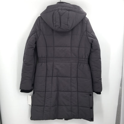 Lucky Brand Long Quilted Winter Parka Coat Drawstring Hood Gunmetal SZ Small