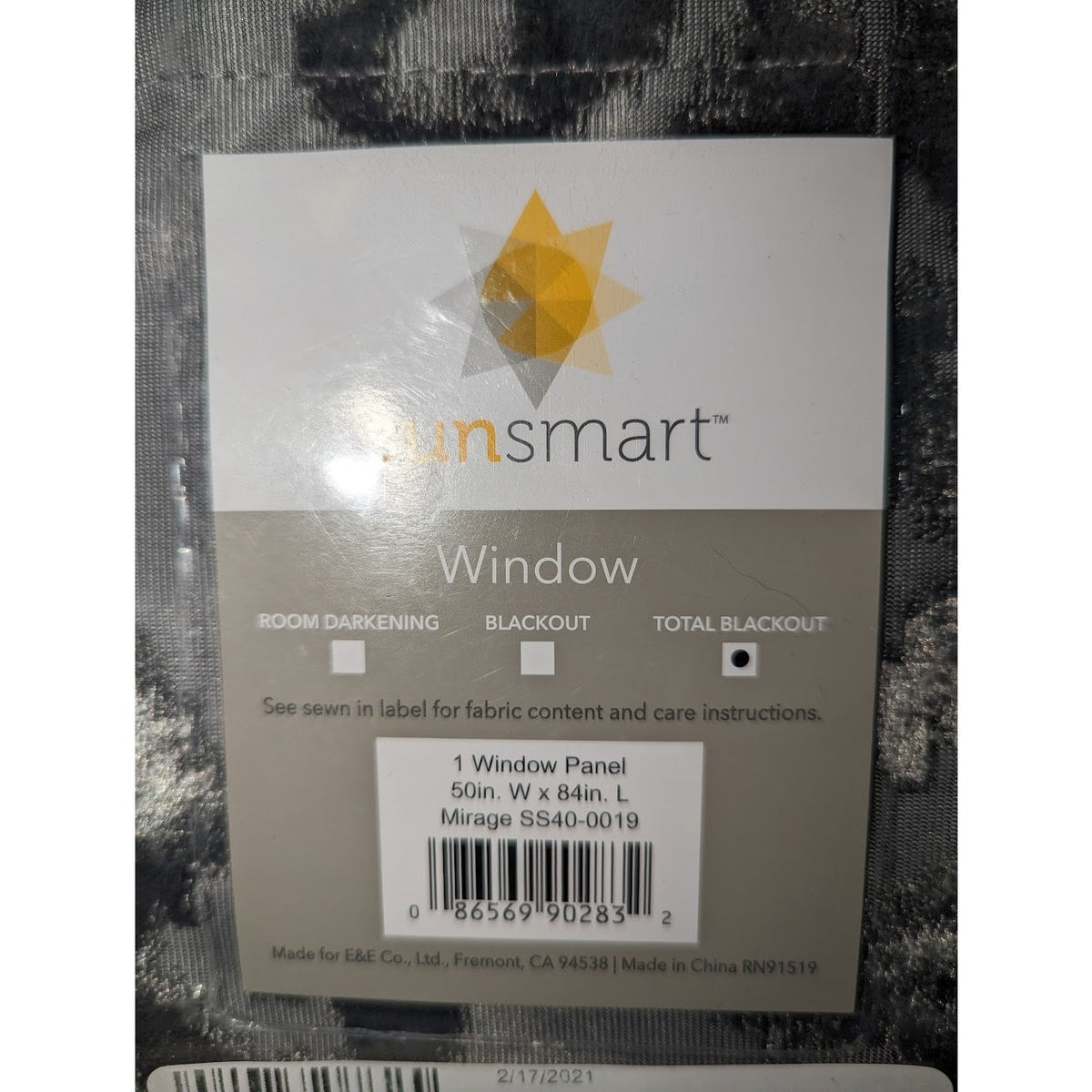 Sunsmart PAIR 50" X 84" Curtain Panel Mirage Damask Total Blackout Charcoal NEW