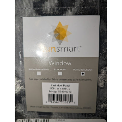 Sunsmart PAIR 50" X 84" Curtain Panel Mirage Damask Total Blackout Charcoal NEW