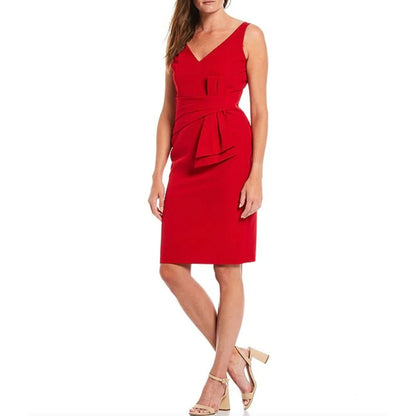 Marina NWT V-Neck Sleeveless Crepe Bow Side Sheath Red Dress Size 4