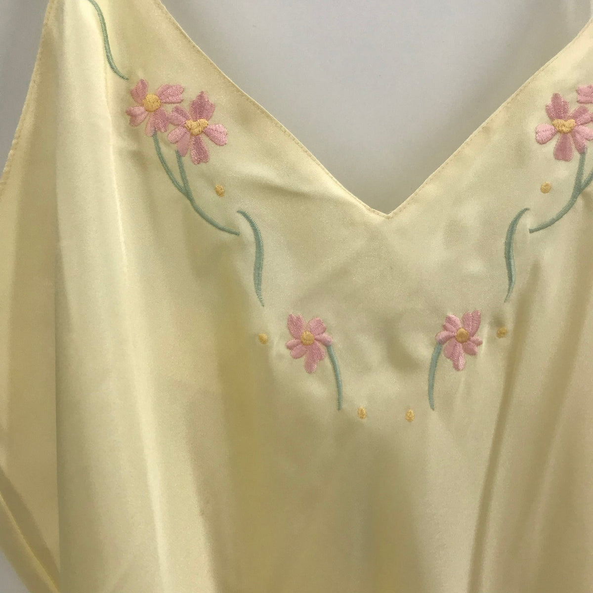 Mystique Intimates Floral Night Gown Sheer Slip Dress Sleeveless Yellow Large