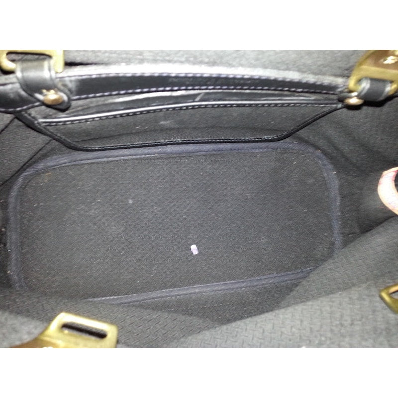 Dooney Bourke Purse Black Handbag Flat Bottom Patent Leather and Canvas Satchel
