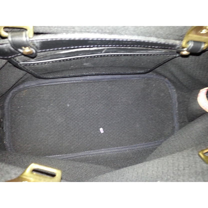 Dooney Bourke Purse Black Handbag Flat Bottom Patent Leather and Canvas Satchel