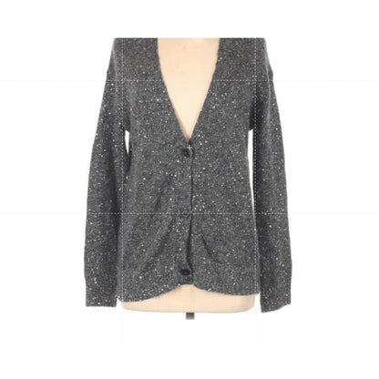 ATM NWT Charcoal Gray Sequin Button Cardigan Sweater Long Sleeve V-Neck Size XS