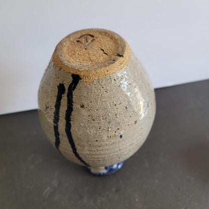 Blue pottery clay Handmade Signed Stamped Art Vase 8" chop on bottom salt glaze