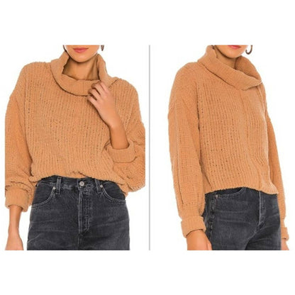 Free People NWT Be Yours Cowl Neck Sweater Size Large in Camel NWT Oversized NEW