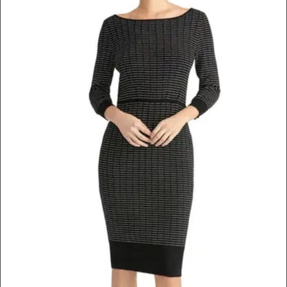 Rachel Roy Black Stone Ribbed bodycon long sleeve form fit Sweater Dress Medium