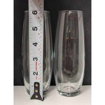 Vintage 6" Stemless Champagne Flutes Tapered Pair Clear Glass Pair of 2 Modern