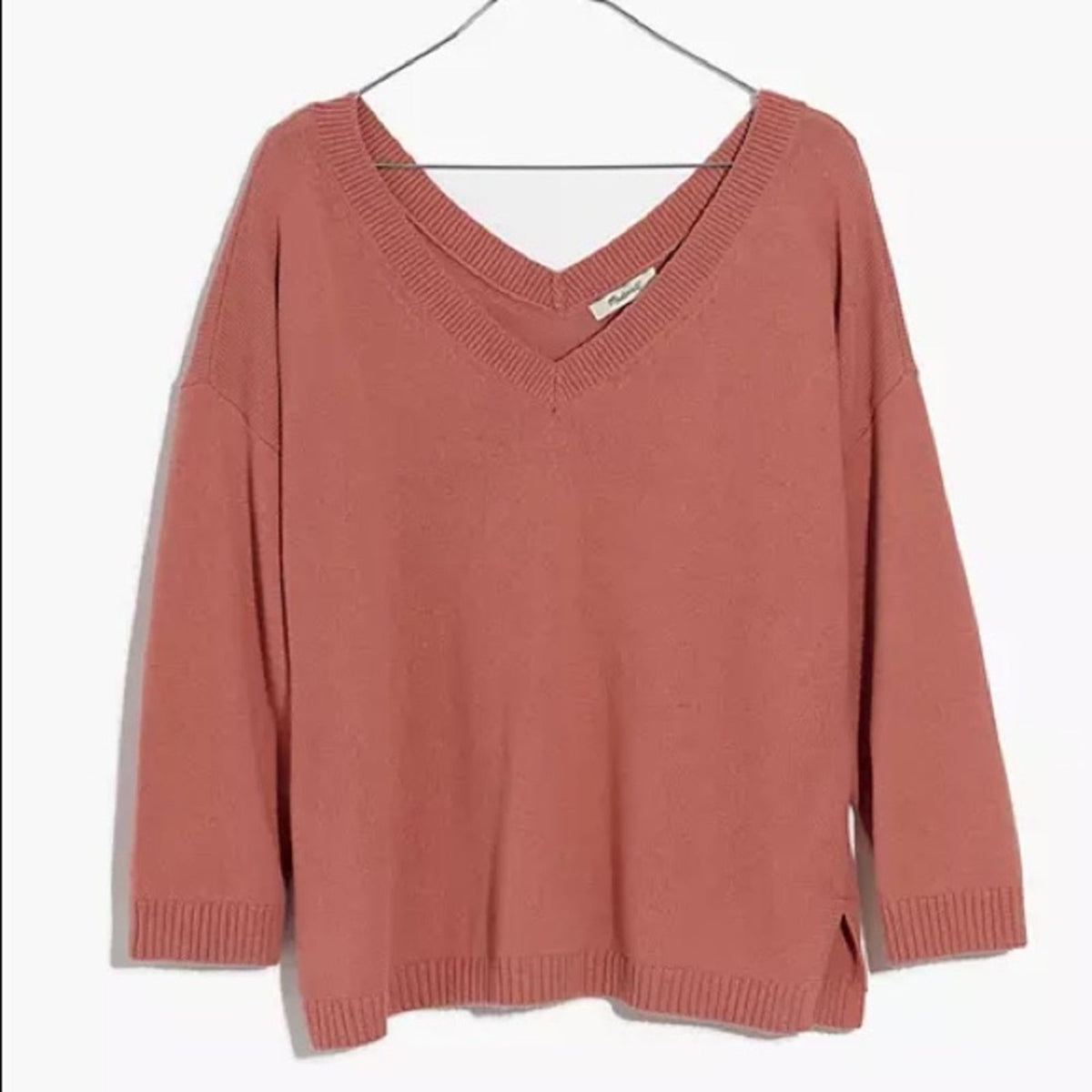 Madewell Rosewood Pink Double V Pullover Sweater Medium NEW cozy winter oversize