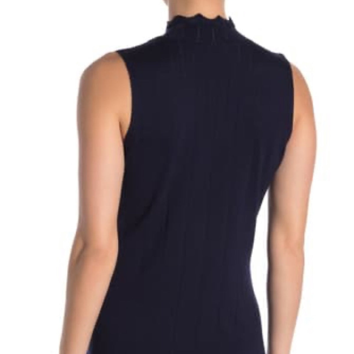 Cyrus Pointelle Scallop Trim Mock Neck Navy Tank Small