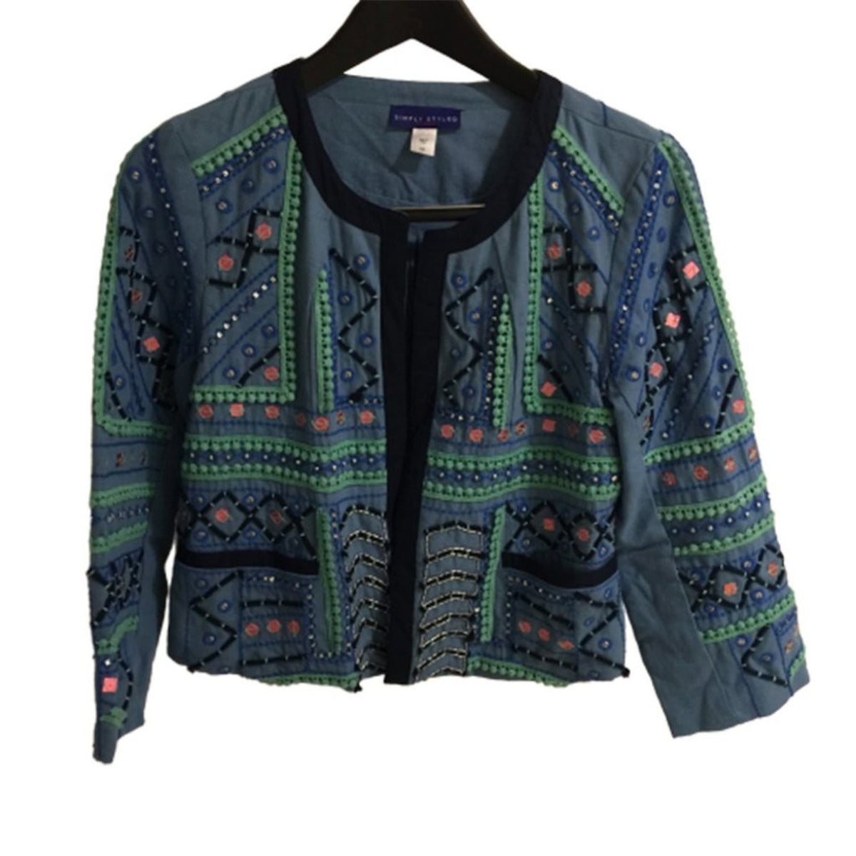 Simply Styled Bolero Jacket Open Front Embroidered Mirror Embellished BOHO Small