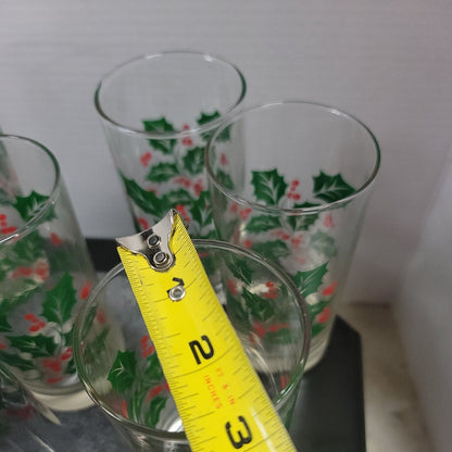 Indiana Glass 8 Christmas Holly Decorated Crystal Beverage Tumbler 8oz Highball