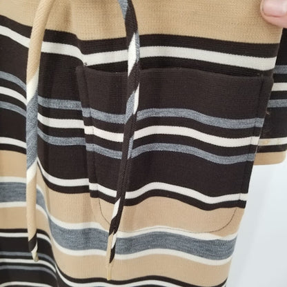 Vintage Brown Striped PolyBlend Long Sleeve Dress Chain Belt No Tags gogo MOD
