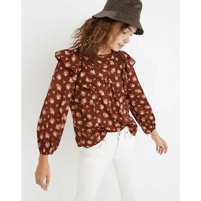 Madewell Tops Homestead Bouquet Size Medium NEW Ladder Trim Ruffle Cotton Blouse