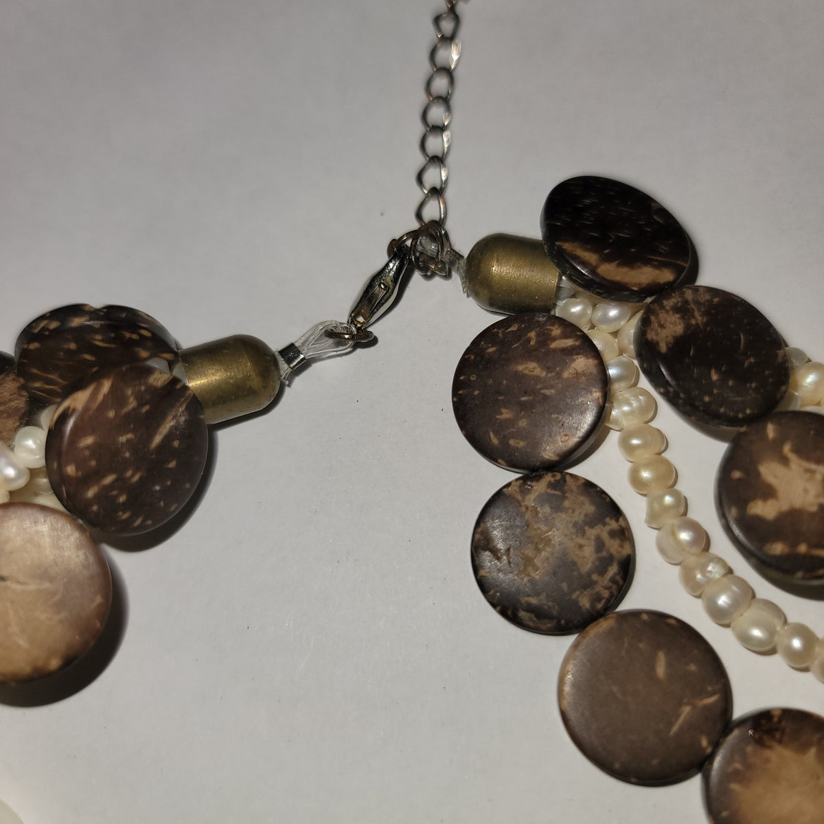 Potato freshwater pearl MultiStrand necklace coconut disks beach Shells Vintage