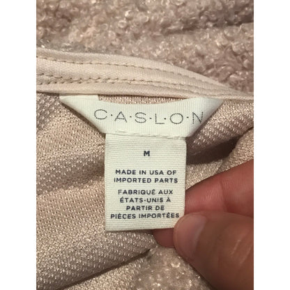 Caslon Faux Shearling Teddy VNeck Long Sleeves Pullover Sweater Taupe Medium NEW